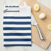 ボート航海の名、いかり、ロープ、ネイビーブルーストライプ キッチンタオル (四つ折り)