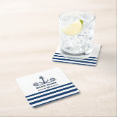 ボート航海の名、いかり、ロープ、ネイビーブルーストライプ スクエアペーパーコースター (インサイチュ)