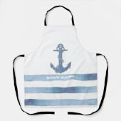 ボート航海の名、いかり、ロープ、ライトブルーのストライプ エプロン (正面)