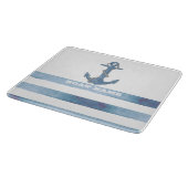 ボート航海の名、いかり、ロープ、ライトブルーのストライプ カッティングボード (角)