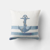 ボート航海の名、いかり、ロープ、ライトブルーのストライプ クッション (裏面)