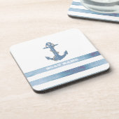 ボート航海の名、いかり、ロープ、ライトブルーのストライプ コースター (左側)