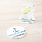 ボート航海の名、いかり、ロープ、ライトブルーのストライプ コースター (側面)