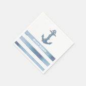 ボート航海の名、いかり、ロープ、ライトブルーのストライプ スタンダードカクテルナプキン (角)