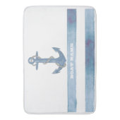 ボート航海の名、いかり、ロープ、ライトブルーのストライプ バスマット (正面縦)