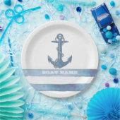 ボート航海の名、いかり、ロープ、ライトブルーのストライプ ペーパープレート (パーティー)