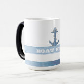 ボート航海の名、いかり、ロープ、ライトブルーのストライプ モーフィングマグカップ (正面左)