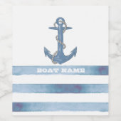 ボート航海の名、いかり、ロープ、ライトブルーのストライプ ワインラベル (シングルラベル)