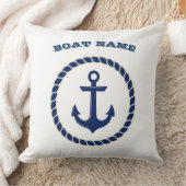 ボート航海の名、ロープ、いかりネイビーブルーストライプの クッション (ブランケット)