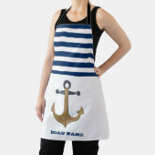 ボート航海の名、ヴィンテージいかりネイビーブルーストライプ エプロン (インサイチュ)