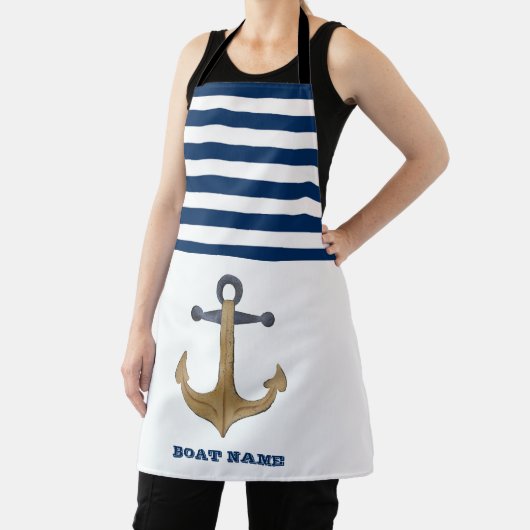ボート航海の名、ヴィンテージいかりネイビーブルーストライプ エプロン (インサイチュ)