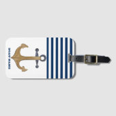 ボート航海の名、ヴィンテージいかりネイビーブルーストライプ ラゲッジタグ (正面横)