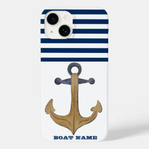 ボート航海の名、ヴィンテージいかりネイビーブルーストライプ Case-Mate iPhone 14ケース