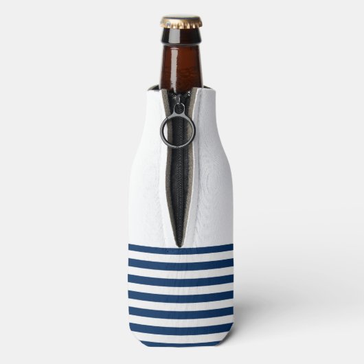 ボート航海の名、金ゴールドいかりネイビーブルーストライプの ボトルクーラー (ボトル裏面)