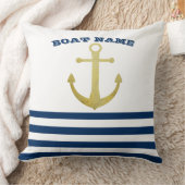 ボート航海の名、金ゴールドいかりネイビーブルーストライプズ クッション (ブランケット)