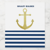 ボート航海の名、金ゴールドいかりネイビーブルーストライプズ ワインラベル (シングルラベル)
