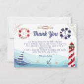 ボート航海の灯台ブルー赤ベビーシャワー サンキューカード (正面)