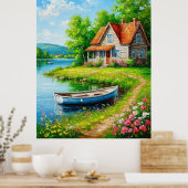 ボート魅力的付きレイクサイドコテージ ポスター (キッチン)