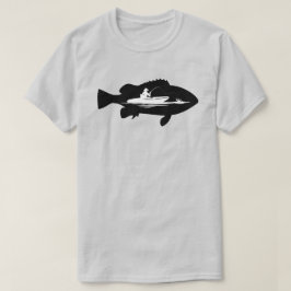ボート魚釣り白黒 Tシャツ