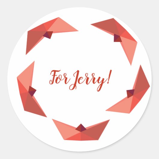 ボート、紙帽子、名前をカスタムするシール ラウンドシール (正面)