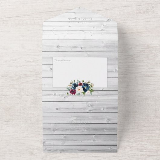 ボードとネイビーの水色フローラ オールインワン招待状 (外側)