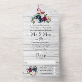 ボードとネイビーの水色フローラ オールインワン招待状 (内側)