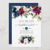 ボードとネイビーの水色フローラ セーブザデート (正面/裏面)