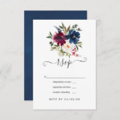 ボードとネイビーの水色フローラ 出欠カード (正面/裏面)