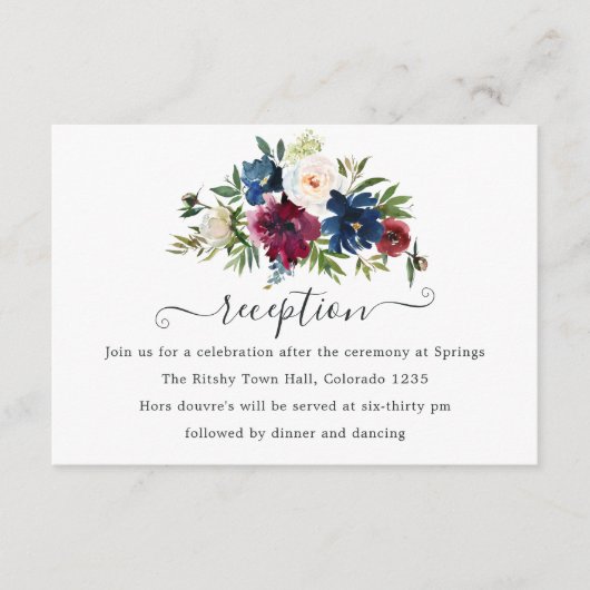 ボードとネイビー水色フローラ披露宴 エンクロージャーカード (正面)