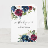 ボードと海軍の水色のフローラ結婚の写真 サンキューカード (正面)