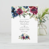 ボードと海軍の水色フローラQRコード結婚ズ 招待状 (スタンド正面)