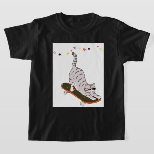ボードに乗った猫 Tシャツ (レイダウン)