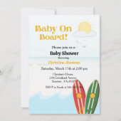ボードに赤ちゃんサーフィンビーチベイビーシャワー 招待状 (正面)