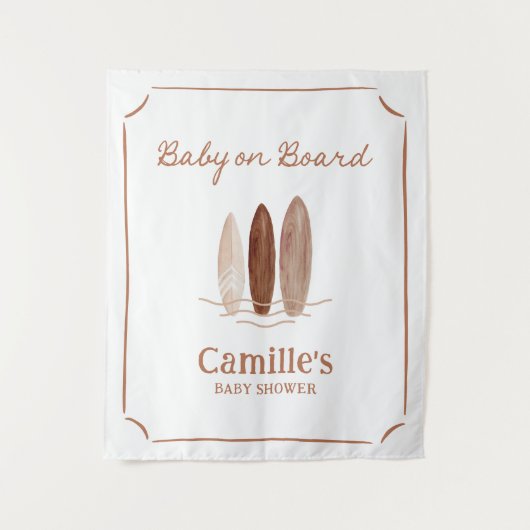 ボードに赤ちゃん サーフィン シャワー ウェルカム タペストリー (正面)