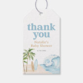 ボードに赤ちゃん サーフビーチ ベビーシャワー ギフトタグ (正面)