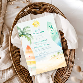 ボードに赤ちゃん ビーチ サーフ ベイビー シャワー 招待状