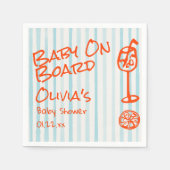 ボードのベビーシャワー上の手描きオレンジブルーベビー スタンダードカクテルナプキン (正面)