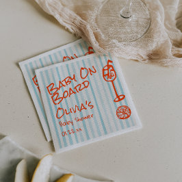 ボードのベビーシャワー上の手描きオレンジブルーベビー スタンダードカクテルナプキン