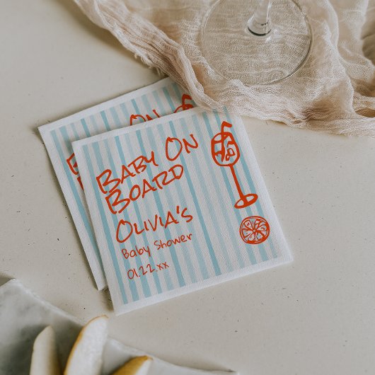 ボードのベビーシャワー上の手描きオレンジブルーベビー スタンダードカクテルナプキン