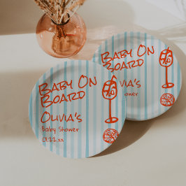 ボードのベビーシャワー上の手描きオレンジブルーベビー ペーパープレート