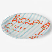 ボードのベビーシャワー上の手描きオレンジブルーベビー ペーパープレート (アングル)