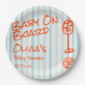ボードのベビーシャワー上の手描きオレンジブルーベビー ペーパープレート (正面)