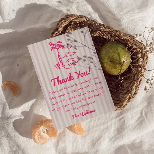 ボードの女の子の赤ちゃんシャワーに手書きピンクのベビー サンキューカード