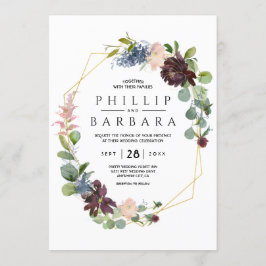 ボードゥー ブルーの水彩花を願う 招待状