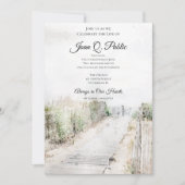 ボードウォークからビーチ水彩お祝いの生活 招待状 (正面)