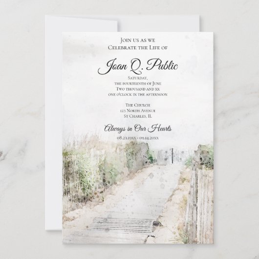 ボードウォークからビーチ水彩お祝いの生活 招待状 (正面)