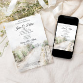 ボードウォークからビーチ水彩お祝いの生活 招待状