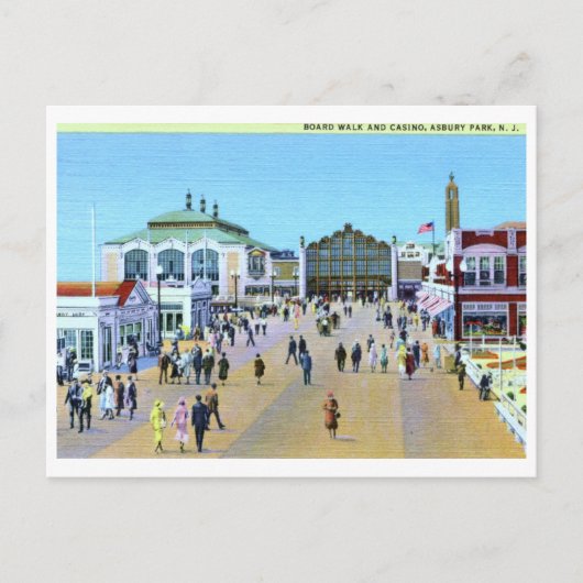 ボードウォーク&カジノアズベリーパークNJヴィンテージ ポストカード (正面)