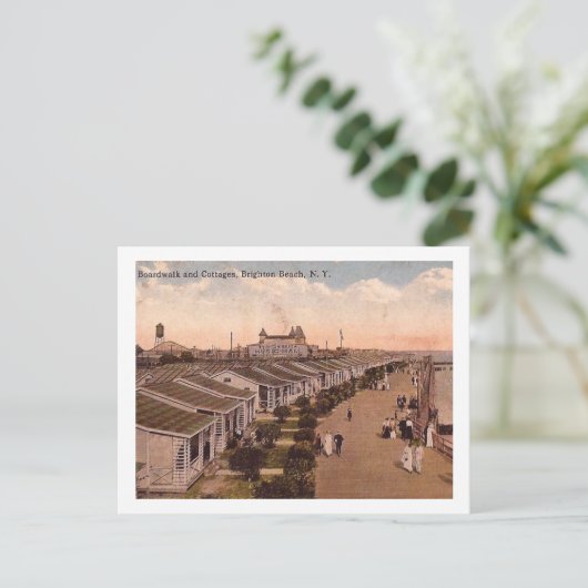 ボードウォーク&コテージ、ブライトンビーチ、NYヴィンテージ ポストカード (スタンド正面)
