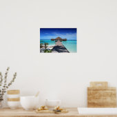 ボードウォーク、波止場からカバナ、ビーチ、海、モルディブ ポスター (キッチン)